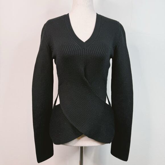 Roberto Cavalli Black Wool Blend Sweater Cut Out Waist Rib Knit IT 42 US 6 Sexy - Picture 1 of 14